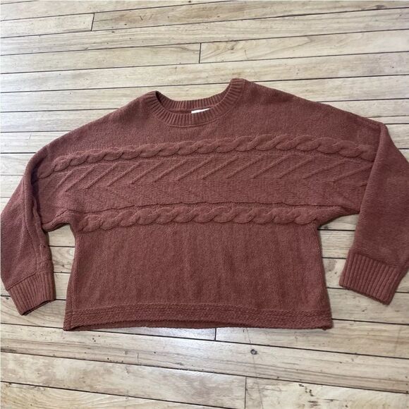 FULL TILT Brown Sweater Womens M Soft Horizontal Cable Knit Crop Pullover Crew - Picture 4 of 16